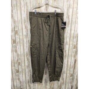 Helium London Womens Olive Green Cargo Joggers 1X Utility Pants Cotton NWT